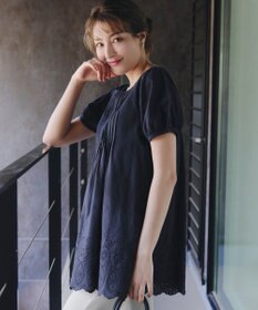 Tiaclasse 【洗える】パンチングレースピンタックチュニックブラウス