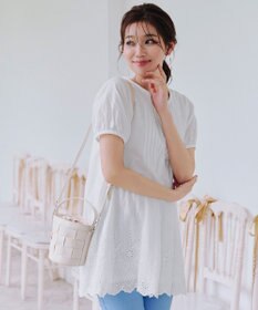 Tiaclasse 【洗える】パンチングレースピンタックチュニックブラウス