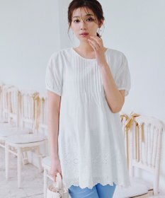 Tiaclasse 【洗える】パンチングレースピンタックチュニックブラウス