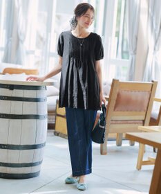 Tiaclasse 【洗える】パンチングレースピンタックチュニックブラウス