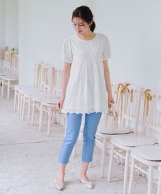 Tiaclasse 【洗える】パンチングレースピンタックチュニックブラウス