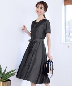 Tiaclasse L デニムフレアワンピース