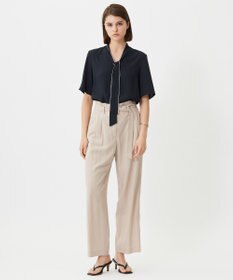 ICB L 【人気のため新色追加・接触冷感・UVケア・洗える】BackSatinAmunzen 5分袖配色ボウタイブラウス