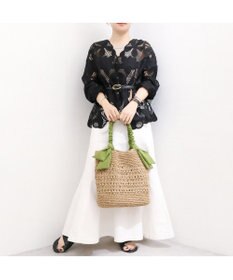 UNBILLION カシュカシュ cachecache / 下がりリボン柄編みトート カゴバッグ