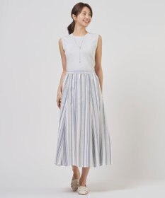 J.PRESS LADIES L リネンMIX ストライプ フレア スカート