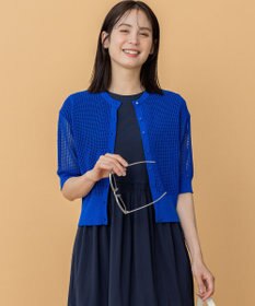 組曲 L 【前後着用可】メッシュ5分袖ニット カーディガン