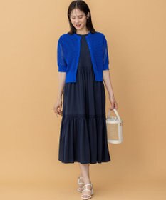 組曲 L 【前後着用可】メッシュ5分袖ニット カーディガン