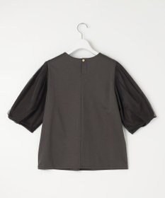 自由区 【洗える・XSサイズあり】シアーコンビパフスリーブ カットソー