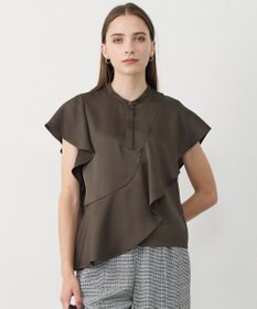 ICB 【ICB×インフルエンサーコラボ】デュアルサテン ラッフルブラウス カーキ