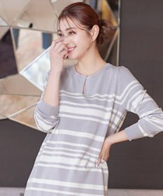 Tiaclasse 【洗える】キーネックボーダーニットチュニック