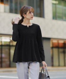 Tiaclasse 【洗える】リブ切り替えフレアニットトップス