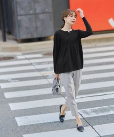 Tiaclasse 【洗える】リブ切り替えフレアニットトップス