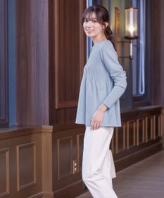 Tiaclasse L 【洗える】リブ切り替えフレアニットトップス