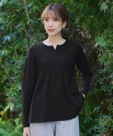 Tiaclasse 【洗える】リブ切り替えフレアニットトップス