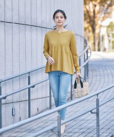 Tiaclasse 【洗える】リブ切り替えフレアニットトップス