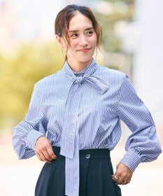 #Newans 【洗濯機可】ステッチデザインリボンタイブラウス