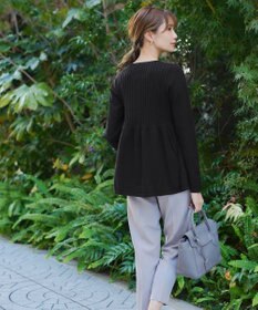 Tiaclasse L 【洗える】リブ切り替えフレアニットトップス