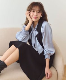 Feroux 【洗える】サテン ボウタイブラウス