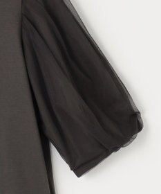 自由区 【洗える・XSサイズあり】シアーコンビパフスリーブ カットソー