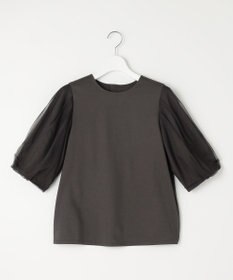 自由区 【洗える・XSサイズあり】シアーコンビパフスリーブ カットソー