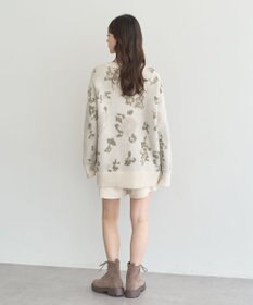earth music&ecology フラワージャガードラメシャギーカーディガン