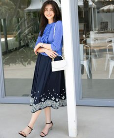 組曲 レースパネルプリント タックフレアスカート