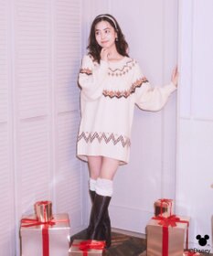 earth music&ecology 【予約】Disney/ミッキー刺繍ノルディックニットチュニック