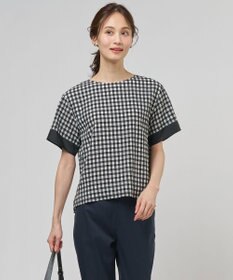 J.PRESS LADIES 【一枚で着映え】シアーギンガム クルーネック カットソー モノトーン系3