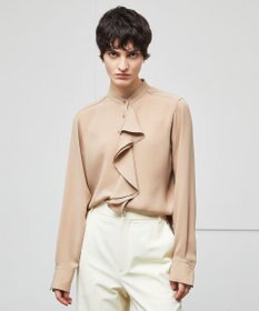 BEIGE， 【洗える】STOW / バンドカラーフリルブラウス