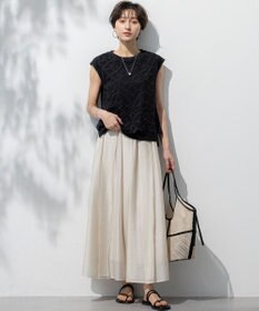 23区 L 【洗える/汗じみ防止加工】エンブロイダリージャージー フレンチスリーブ カットソー