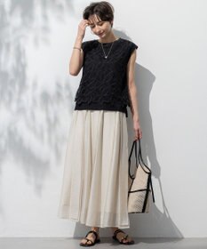 23区 L 【洗える/汗じみ防止加工】エンブロイダリージャージー フレンチスリーブ カットソー