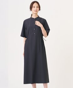 J.PRESS LADIES ソフトタフタクロス シャツ ワンピース ネイビー系