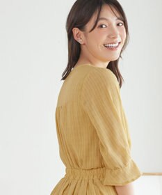 Tiaclasse L 【セットアップ対応】ドビーチェックタックパフ袖ブラウス