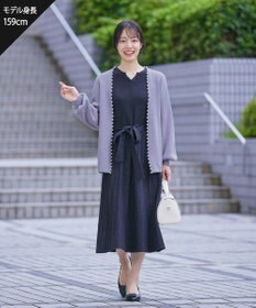 Tiaclasse L 【洗える】パール付きパフスリーブカーディガン