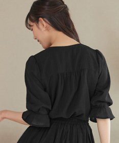 Tiaclasse L 【セットアップ対応】ドビーチェックタックパフ袖ブラウス