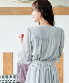 Tiaclasse L 【セットアップ対応】ドビーチェックタックパフ袖ブラウス