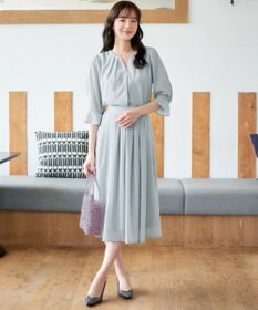 Tiaclasse L 【セットアップ対応】ドビーチェックタックパフ袖ブラウス