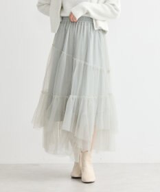 earth music&ecology イレギュラーヘム段々チュールスカート