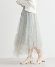 earth music&ecology イレギュラーヘム段々チュールスカート