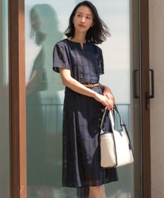 J.PRESS LADIES L シャドーチェック ワンピース ネイビーチェック系