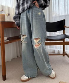 WEGO ダメージワイドデニムパンツ