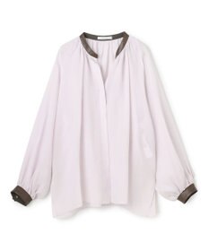 BEIGE， PAULINE / リネンヴィスコースフェイクレザー配色ブラウス