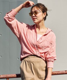 ANY 【Sサイズあり】ヨーロピアンリネンオーバーシャツ コーラルストライプ