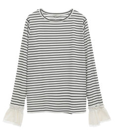 earth music&ecology フリルスリーブリブプルオーバー