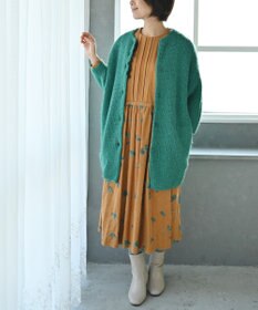 muuc 〈遠州織物の工場で作られた上質なコットンウール生地〉隠しウェスト紐有り ノーカラー ナタチュウムの花刺繍 ワンピース