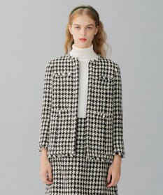 トッカPUZZLE ノーカラージャケット千鳥柄パールモノトーン4