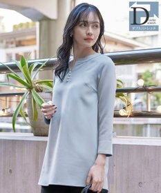 Tiaclasse 【ダブルストレッチ・洗える】スキッパーパールチュニックブラウス