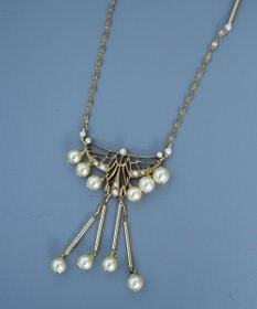 monshiro ガラスパールレースロングネックレス