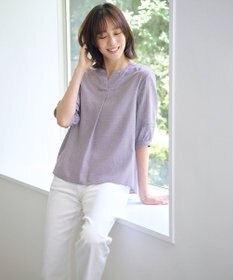 J.PRESS LADIES S 【洗える】ウォッシャブルキュプラツイル キーネック ブラウス