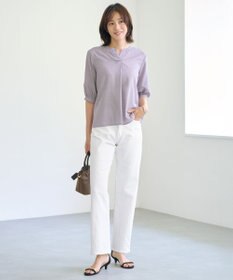 J.PRESS LADIES S 【洗える】ウォッシャブルキュプラツイル キーネック ブラウス